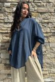 Shayle Indian Cotton Boyfriend Beach Shirt Navy